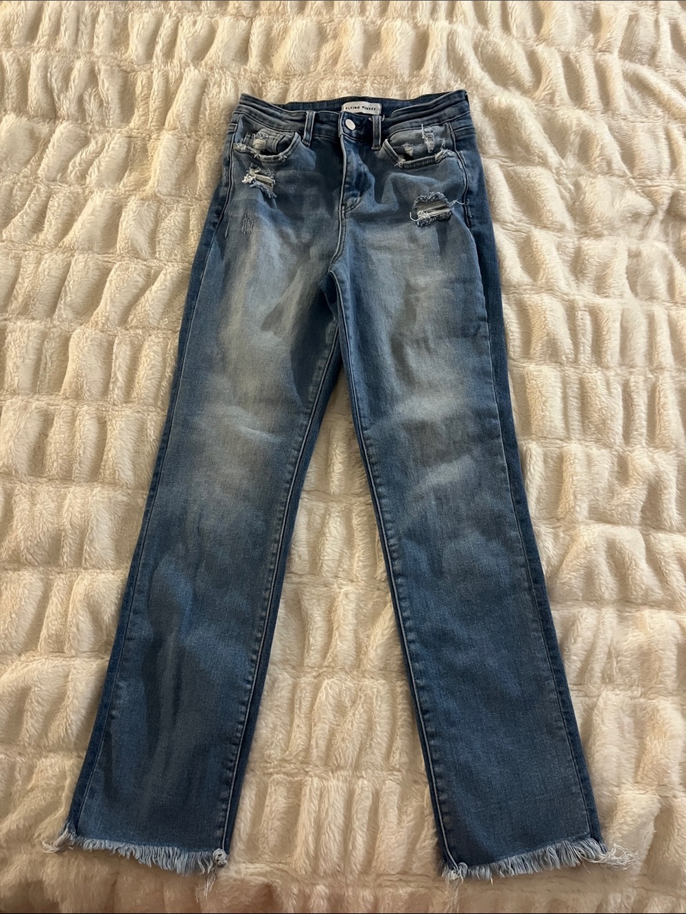 Flying Monkey Women's Distressed Straight-Leg Jeans - Indigo Wash